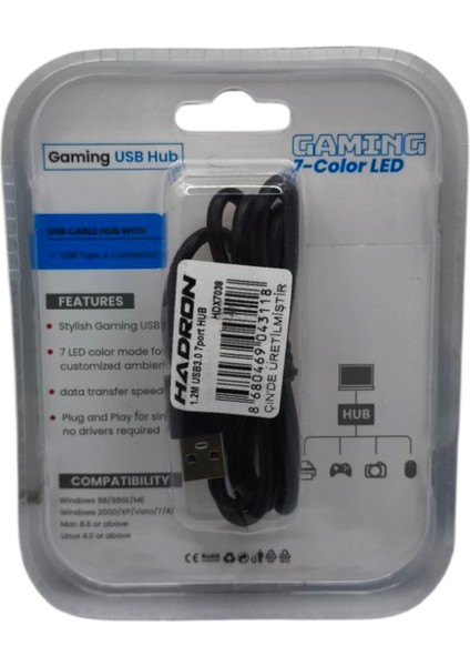 Gaming Hub 7 Port USB 3.0 Çoğaltıcı 7 Ledli 1.2 Metre HDX7038- 1 Adet