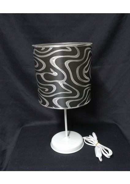 Siyah Zebra Gümüş Desenli Genç Odası Yatak Odası Abajuru