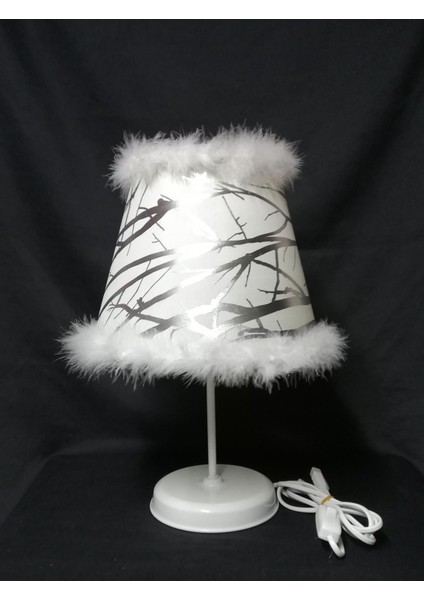 Gümüş Abajur Krem Tüylü Yatak Odası Abajuru fiyatları