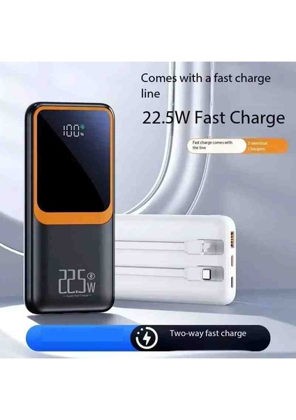 20.000 Mah Powerbank Pd 22.5W Hızlı Şarj Dahili Type-C ve Lightning Kablolu Quick Charge 3.0