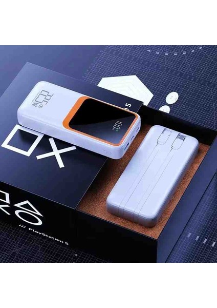 20.000 Mah Powerbank Pd 22.5W Hızlı Şarj Dahili Type-C ve Lightning Kablolu Quick Charge 3.0