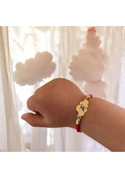 14 Ayar Plakalı Altın Bulut Motifli Kız Çocuklar İçin Ipek Örgülü Harfe Özel Bileklik-406Harf-Kırmızı fiyatları