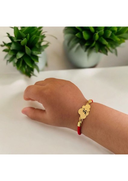 14 Ayar Plakalı Altın Bulut Motifli Kız Çocuklar İçin Ipek Örgülü Harfe Özel Bileklik-406Harf-Kırmızı modelleri