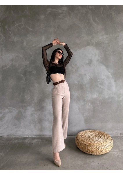 Kadın Beli Kemerli Keten Pantolon modelleri