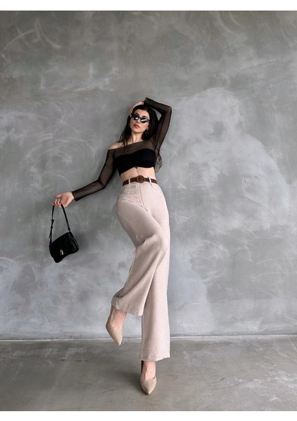 Kadın Beli Kemerli Keten Pantolon fırsatları