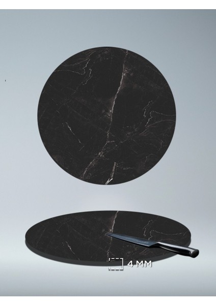 Yuvarlak Cam Kesme Tabağı | Siyah Mermer Cam Sunum Tabağı | Porsiyon Tabağı | 33CM x 33CM