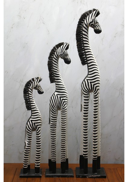 Ahşap 3'lü Zebra Figürü