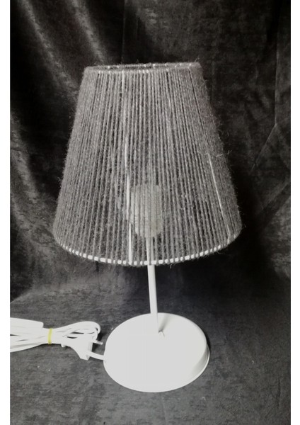 Jüt Ip Örme Abajur Beyaz Metal Ayaklı Krem Gri Kırmızı Başlık