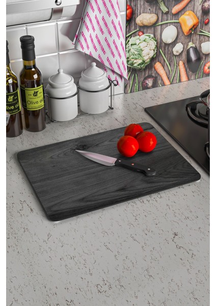 Cam Kesme Tahtası ve Sunum Tablası Siyah Ahşap Desenli 30X40CM modelleri