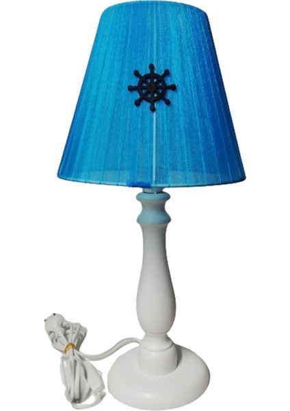 Denizci Beyaz Ahşap Ayaklı Abajur,çapa Dümen Abajur