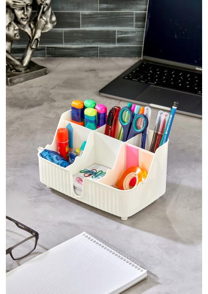 Line 6' Bölmeli Çok Amaçlı Masa Üstü Düzenleyici Kalemlik -Takı- Makyaj Organizeri