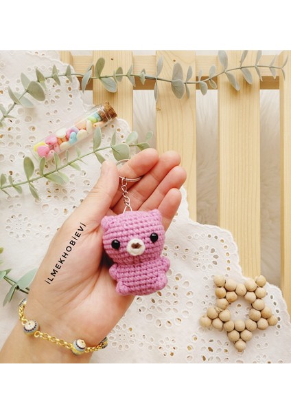 Amigurumi Sevimli Yavru Ayı Oyuncak ve Anahtarlık Pembe 6 cm (1 Adet)