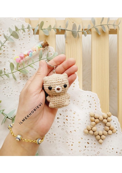 ilmekhobievi Amigurumi Yavru Ayı Oyuncak ve Anahtarlık Sütlü Bej 6 cm (1 Adet)