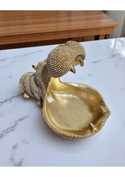Taşlı Su Aygırı Takı ve Anahtar Tabağı – Altın Renk, Dekoratif Tabak (25X20 Cm) fırsatları