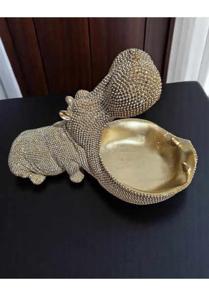 Taşlı Su Aygırı Takı ve Anahtar Tabağı – Altın Renk, Dekoratif Tabak (25X20 Cm) indirimleri