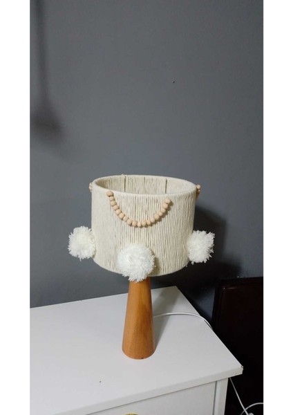 Ekru Makrome Ahşap Abajur Ahşap Boncuk Abajur Çocuk Odası Abajur Bebek Odası Abajur modelleri