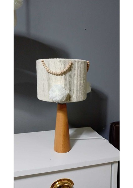 Ekru Makrome Ahşap Abajur Ahşap Boncuk Abajur Çocuk Odası Abajur Bebek Odası Abajur fırsatları