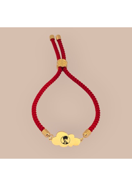 14 Ayar Plakalı Altın Ipek Örgülü Kız Çocuklara Özel Bulut Figürlü Sembol Bilekliği-406sembol-Kırmızı