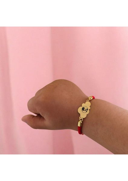 14 Ayar Plakalı Altın Ipek Örgülü Kız Çocuklara Özel Bulut Figürlü Sembol Bilekliği-406sembol-Kırmızı fiyatları