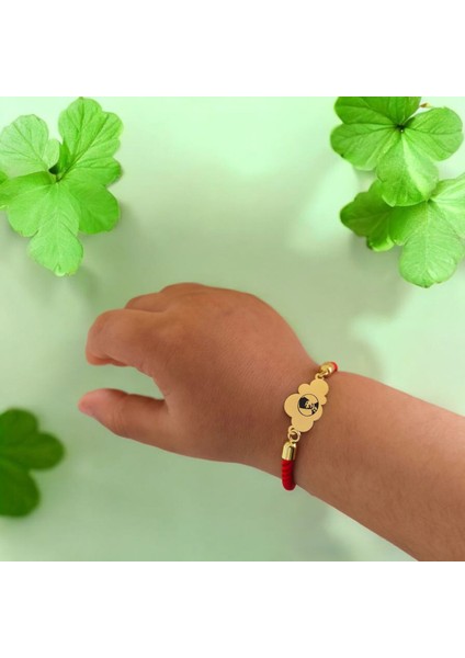 14 Ayar Plakalı Altın Ipek Örgülü Kız Çocuklara Özel Bulut Figürlü Sembol Bilekliği-406sembol-Kırmızı modelleri