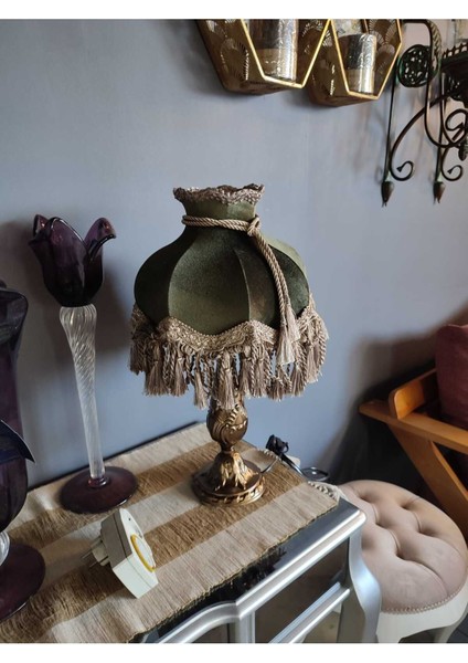 Klasik Abajur Yeşil Şapka Bronz Ayak 51CM.
