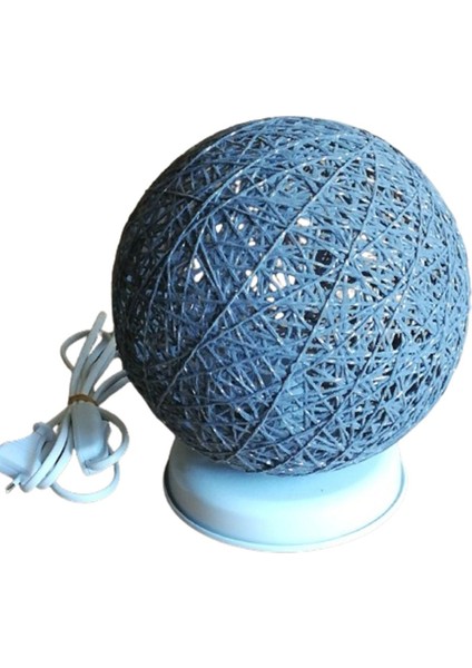 Gri Jüt Ip Örme Küre Abajur Beyaz Metal Ayaklı