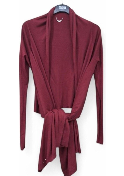 Silk Andcashmere S- M- L Uyumlu Bordo Triko Asimetrik Şal Hırka