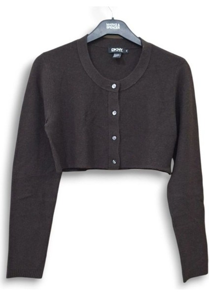 Kaşmir S-M Uzun Kollu Crop Mini Koyu Kahverengi Hırka