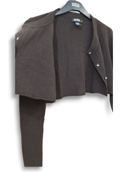 Kaşmir S-M Uzun Kollu Crop Mini Koyu Kahverengi Hırka modelleri