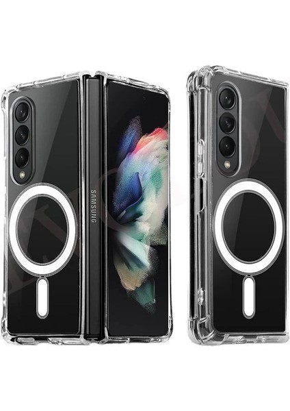 Samsung Galaxy Z Fold 4 Kılıf Magsafe Kılıf Özellikli Mıknatıslı Kılıf Şeffaf Silikon - Şeffaf