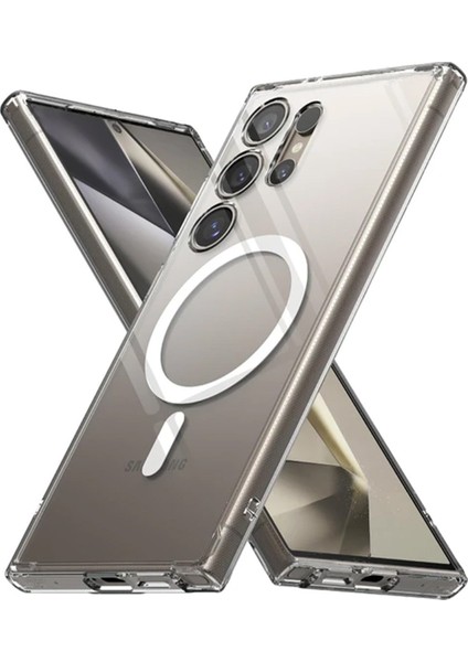 Samsung Galaxy S24 Ultra Kılıf Magsafe Kılıf Özellikli Mıknatıslı Kılıf Şeffaf Silikon - Şeffaf