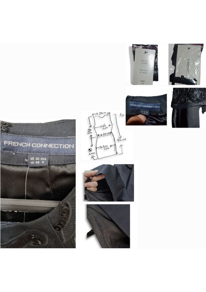 #french Connection 38 -M #oymalı Nakış Işçilikli Tasarım Siyah Dizüstü Kolsuz Elbise