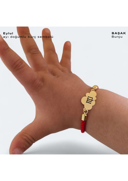 14 Ayar Plakalı Altın Kız Çocuklar İçin Bulut Figürlü Ipek Örgülü Doğum Ayına Özel Bileklik-406Ay-Kırmızı fırsatları
