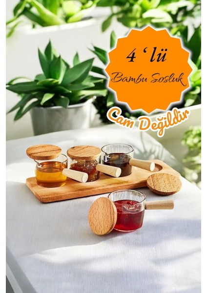 Mithra Life 4 Adet Ahşap Saplı Standlı Mika Şeffaf Sunumluk Sosluk Reçellik Çerezlik MIT1152