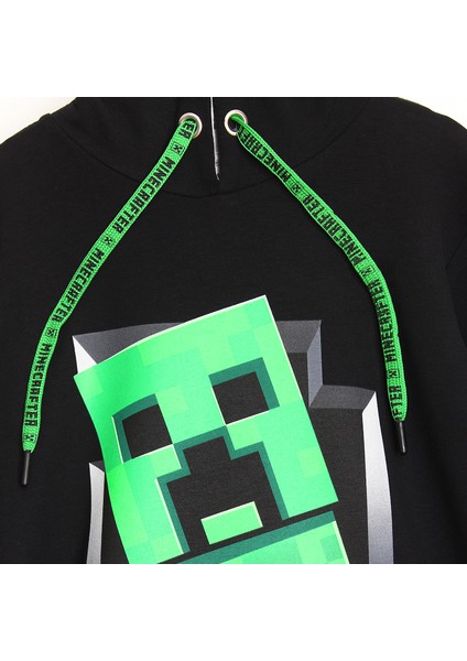 Minecraft Baskılı Uzun Kollu Kapüşonlu Erkek Çocuk Hoodie Sweatshirt Siyah 001-0002043 fiyatları