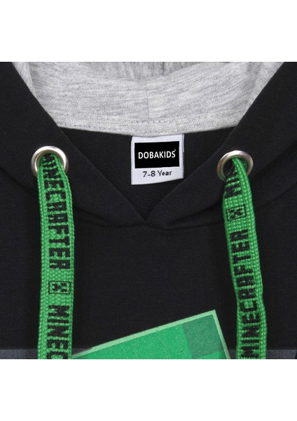 Minecraft Baskılı Uzun Kollu Kapüşonlu Erkek Çocuk Hoodie Sweatshirt Siyah 001-0002043 modelleri