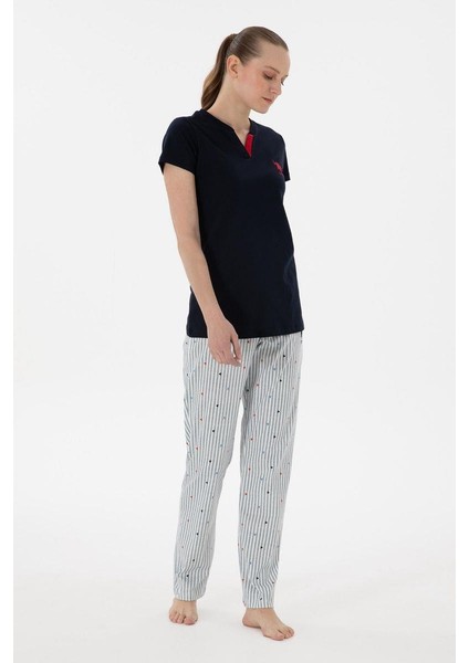 Kadın V Yaka Yarım Kollu Patlı Çizgili Pijama Takım fiyatları