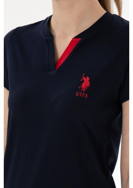 Kadın V Yaka Yarım Kollu Patlı Çizgili Pijama Takım