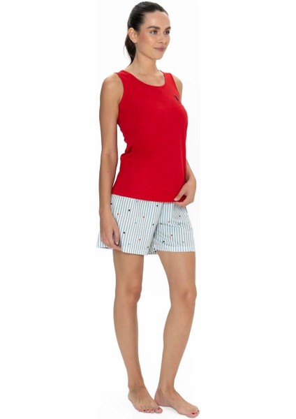 20061 Kadın Kalın Askılı Kalpli Şort Pijama Takım