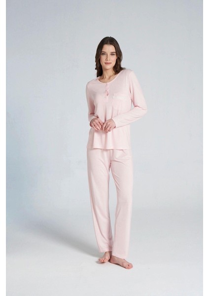 1703 Kadın Patlı Uzun Kollu Pijama Takım
