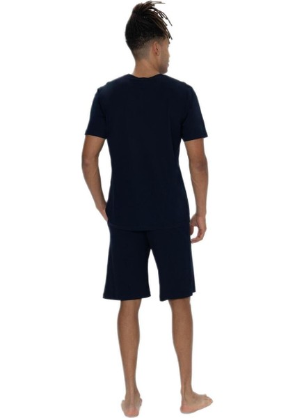 18903 Erkek Bisiklet Yaka Kısa Kol 3'lü Şortlu-Uzun Pijama Takım