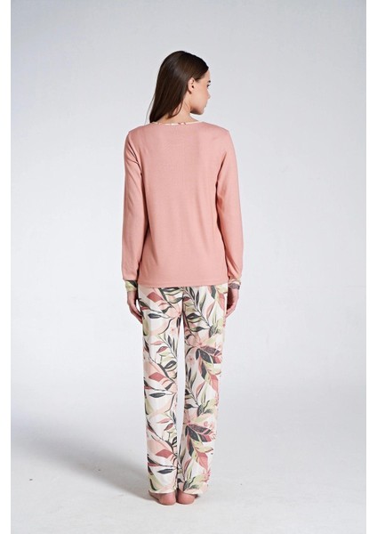 1742 Kadın Melisa Kumaş Desenli Uzun Kollu Pijama Takım modelleri