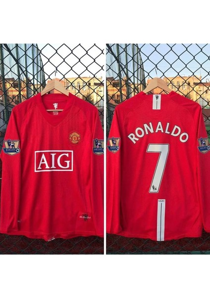 Cristiano Ronaldo Manchester Unıted 2008 Moscow Ligi Uzun Kol Kırmızı Yetişkin T-Shrt