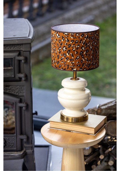 Leoparlı Krem Modern Abajur