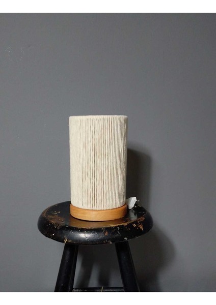 Ahşap Ayak Makrome Abajur Makrome Masa Lambası Makrome Şapka