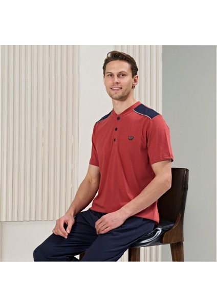 Over Sleep 1719 Erkek Kısa Kol Uzun Alt Yazlık Pijama Takım