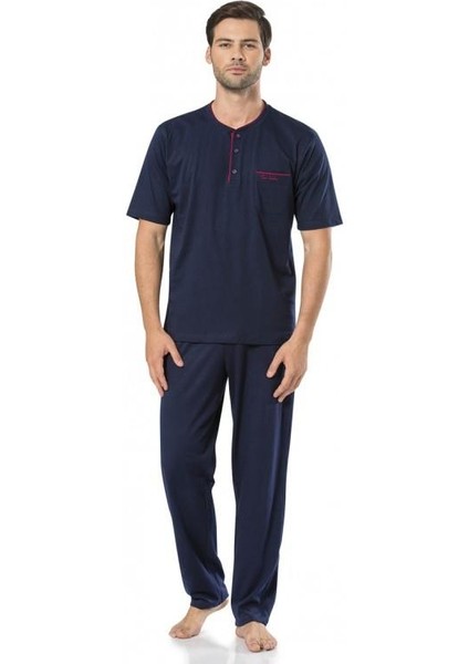 5370 Erkek Kutulu Damat Çeyizlik Penye 3'lü Şortlu Lacivert Pijama Takımı