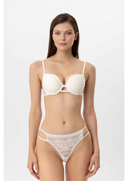 Lingerie 4882 Kadın Lyon Double Push Up Tangalı Dantelli Sütyen Takım