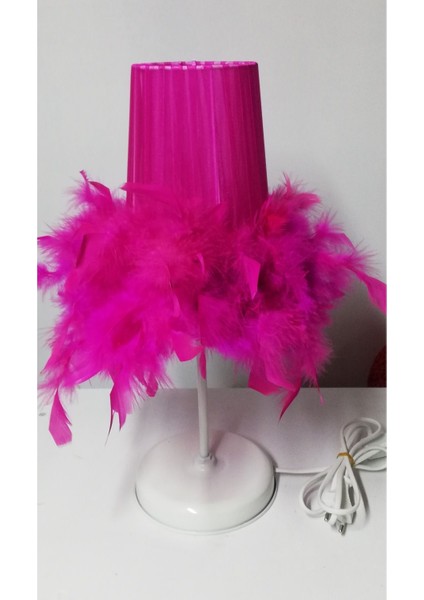 Fuşya Tüylü Yatak Odası Kız Çocuk Odası Abajuru