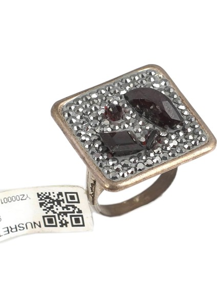 925 Ayar Gümüş Markazit ve Garnet Taşlı Yüzük